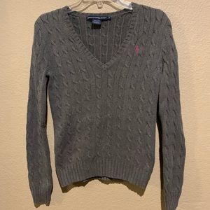 Ralph Lauren Grey Cotton Cable Knit Sweater